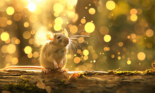 中野三玖鼠标摄影照片_木制背景上老鼠的肖像背景中美丽的散景