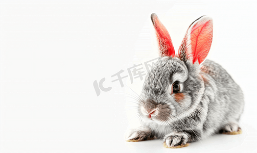 白色背景中的灰色和红色兔子