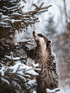雪中圣诞树上的獾