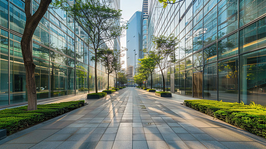 现代城市中的环保玻璃办公楼图片