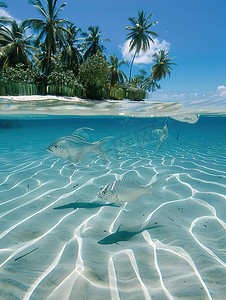 清澈的热带海水鱼群摄影图