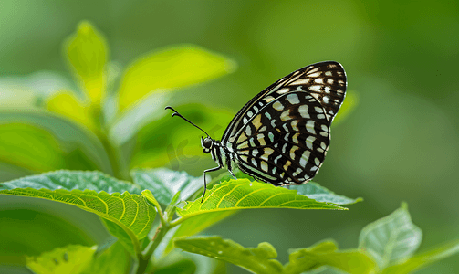 小蜜蜂翅膀摄影照片_叶子上的平原丘比特蝴蝶