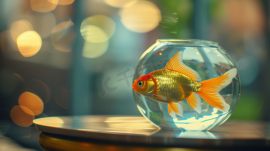 圆形玻璃缸里的金鱼摄影配图