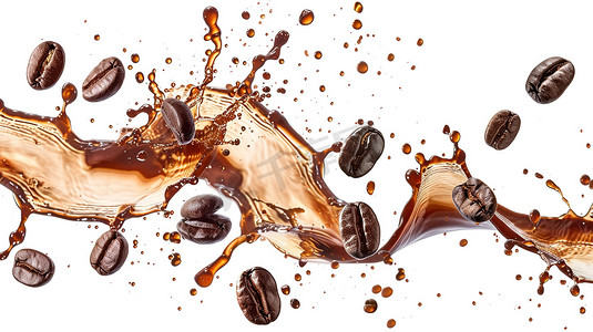 咖啡豆在空中飞舞高清摄影图