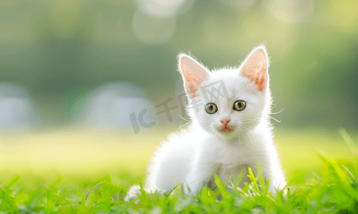 草地上的白色小猫