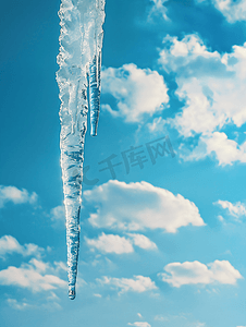 在蓝色多云天空背景的大冰柱