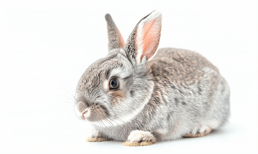 中秋浮雕兔子摄影照片_白色背景中的灰色和红色兔子