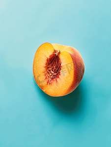 一片多汁成熟的桃子上面有一块特写的石切水果
