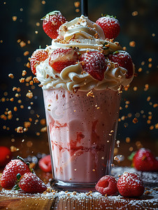 草莓奶昔的美食摄影高清图片