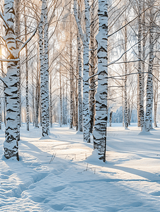 冬日树摄影照片_寒冷冬日的白桦林