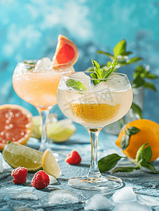清爽的夏季冷冻酒在桌子上的玻璃杯中软软的夏季饮料