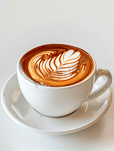 液体咖啡摄影照片_热摩卡一杯带有美丽拿铁艺术的咖啡