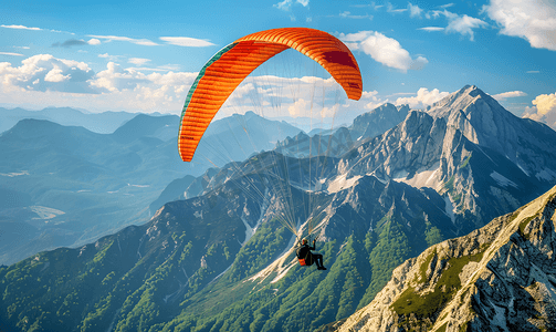 山顶上空的滑翔伞极限运动降落伞飞行