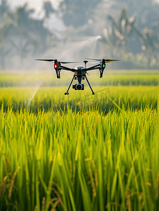 农业无人机飞行为稻田喷洒肥料