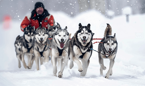 雪橇犬比赛哈士奇雪橇犬队用狗拉雪橇拉雪橇冬季比赛
