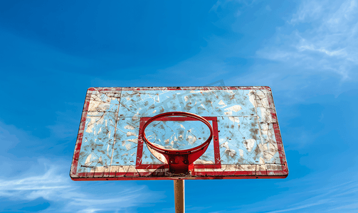 篮球赛战报摄影照片_让比赛开始户外背景天空的篮球筐镜头