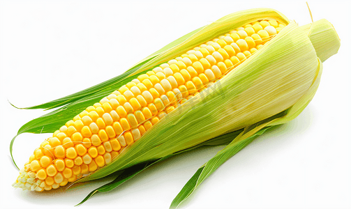 湿热摄影照片_孤立在白色背景上的单穗玉米