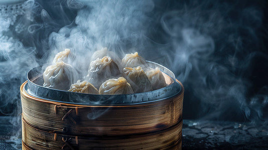 蛋煎饺子摄影照片_蒸笼包饺子美食摄影高清图片