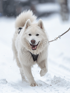 萨摩耶犬参加雪橇犬比赛