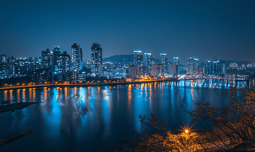韩国首尔鹭得岛周边的夜景