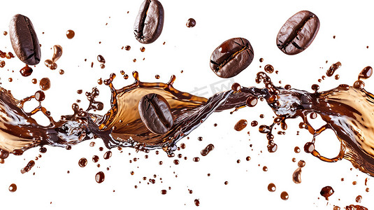 咖啡豆在空中飞舞高清图片