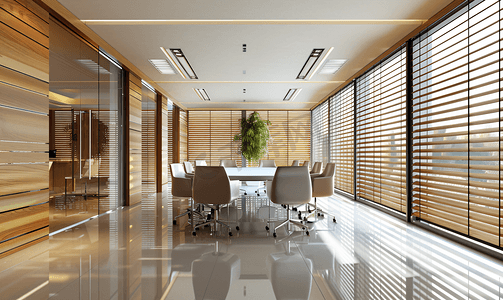 办公室百叶窗现代木制百叶窗办公室会议室照明范围控制