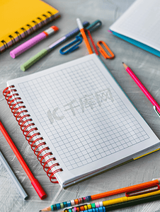 学校笔记本和各种办公用品回到学校概念