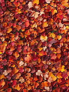 秋天的彩色树叶躺在地上形成背景