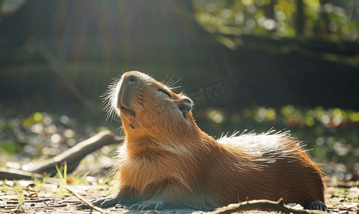 生命水摄影照片_水豚一只正在晒太阳的巨型老鼠