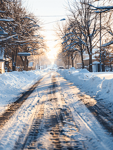 积雪覆盖的城市道路湿滑