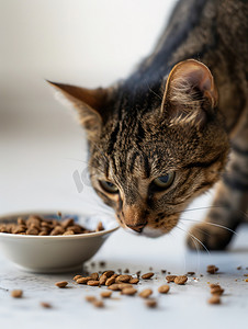 正在吃猫粮的猫咪摄影图