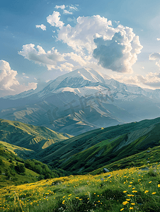 高加索山脉和天空的壮丽景色