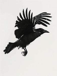 天空中的乌鸦黑乌鸦在空中飞翔野生鸟类飞行细节