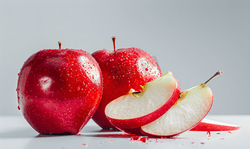 一个大的红苹果切成楔形新鲜水果分离物
