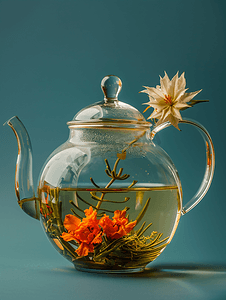玻璃茶壶与花茶草药
