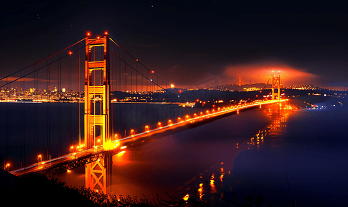 狗年艺术字水墨摄影照片_夜晚的金门大桥