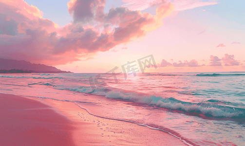 天空浅蓝摄影照片_欧胡岛北岸的粉红色天空