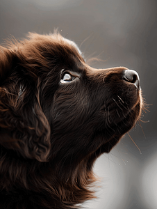 近距离观察一只可爱的棕色纽芬兰犬幼崽