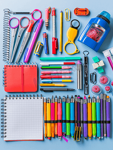 粉色学校摄影照片_学校笔记本和各种办公用品回到学校概念
