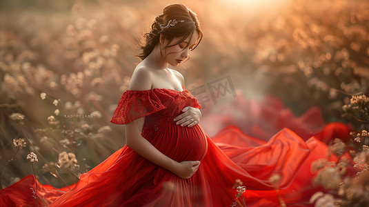 花朵唯美图片摄影照片_唯美的孕妇照花朵阳光高清图片