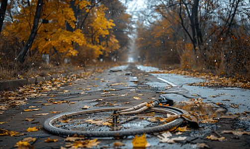秋季废弃的自行车道符号