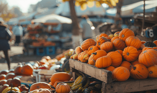 葫芦丝教程摄影照片_橙色南瓜在户外农贸市场上