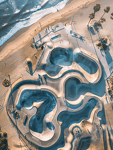 加利福尼亚州洛杉矶威尼斯海滩滑板公园的鸟瞰图