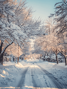 积雪覆盖的城市道路湿滑