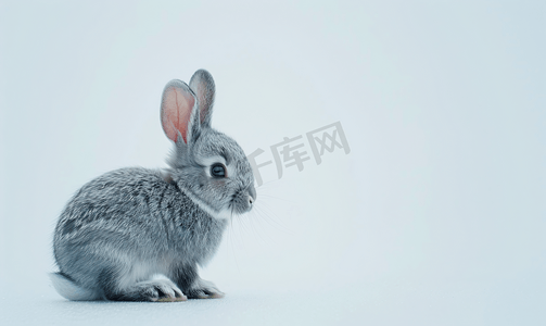 可爱兔子耳朵摄影照片_白色背景中的灰色和红色兔子