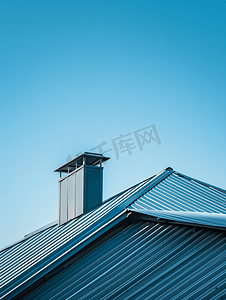 屋顶上的凹痕弯曲的金属型材建筑物屋顶