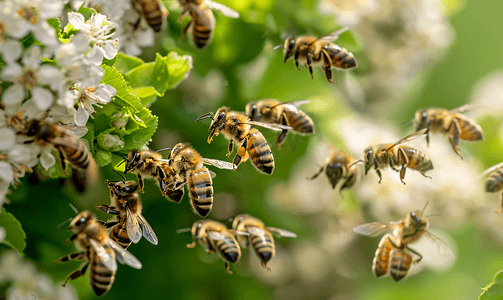 花粉背景摄影照片_蜜蜂飞出证据蜜蜂采集花蜜
