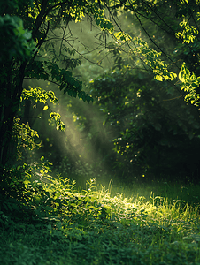 夏天公园里的光森林里的植物睡鼠的光落在灌木丛上