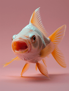 粉红色背景下小玩意里的一条露齿智能鱼吞噬着时间