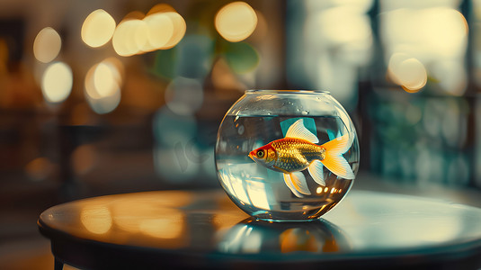 圆形玻璃缸里的金鱼高清图片